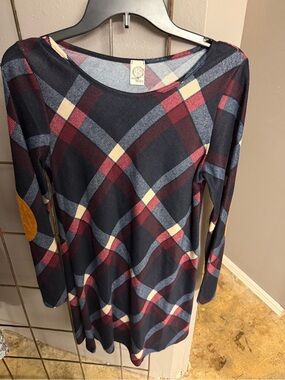 Sun n Moon Navy Plaid Tunic with Red and Cream Accents